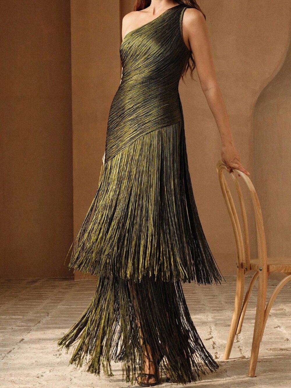 Army Green Elegant Women's Tassel Vacation Party Ball Gown - Picture 3 of 7